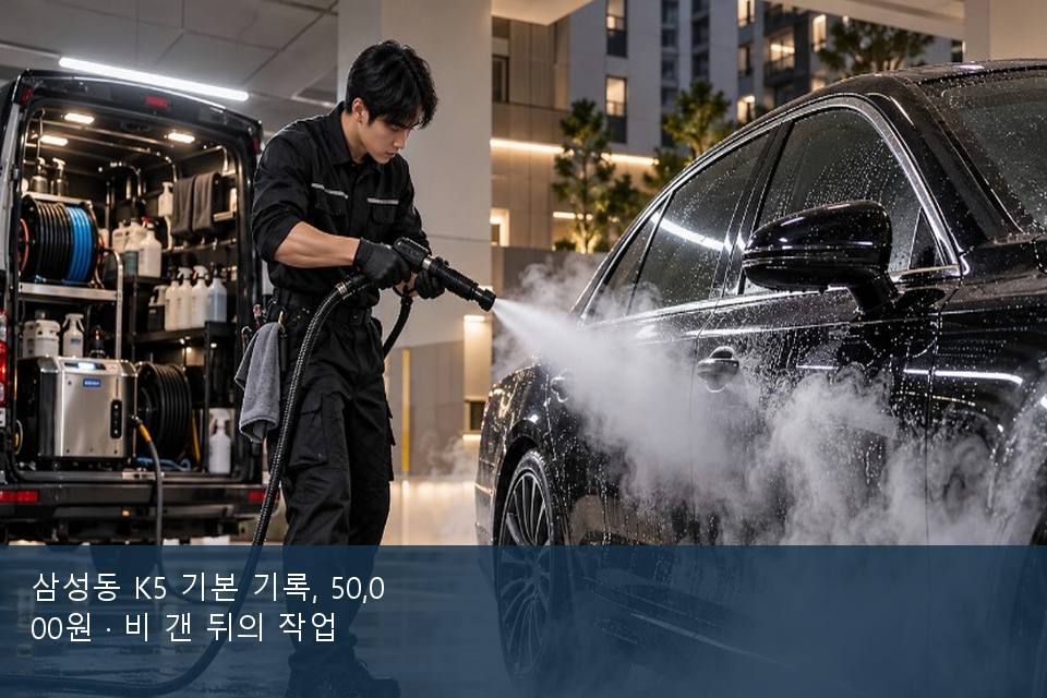 삼성동 K5 기본 기록, 50,000원 · 비 갠 뒤의 작업